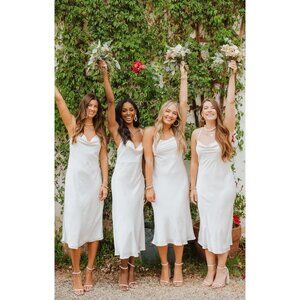 Show Me Your Mumu Verona Cowl Neck Wedding Bridal Sleeveless Ivory Satin Dress M